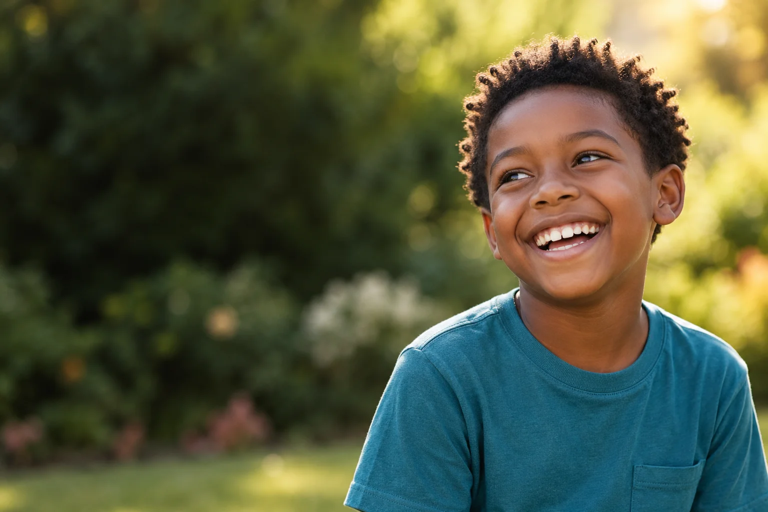 Illustrative image of a boy laughing outdoors